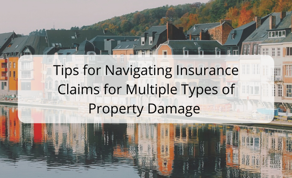 a row of houses with the words tips for navigating insurance claims for multiple type of property damage - Public Adjusters for Property Damage