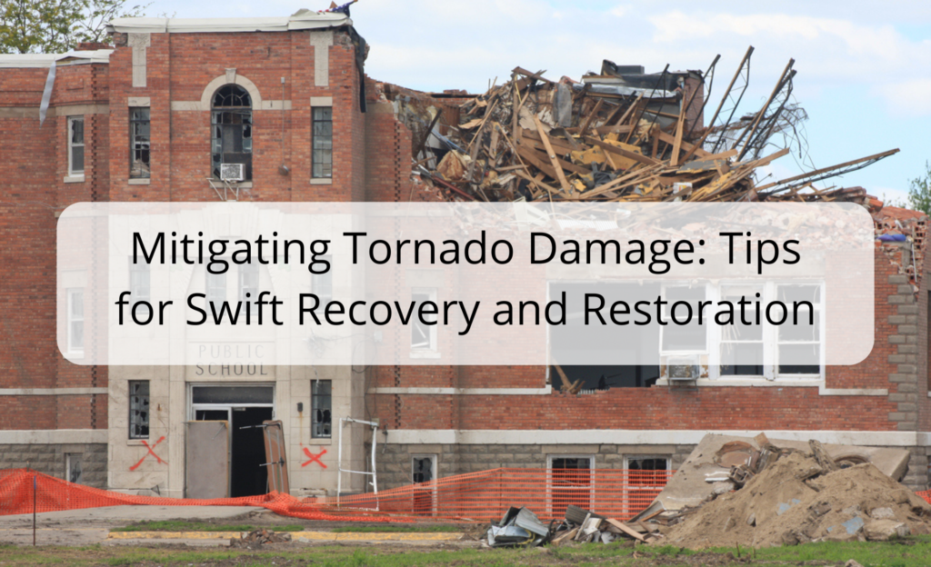 a building that is being demolished with the words mitigating tornado damage tips for - Tornado Damage Insurance Claim Adjusters